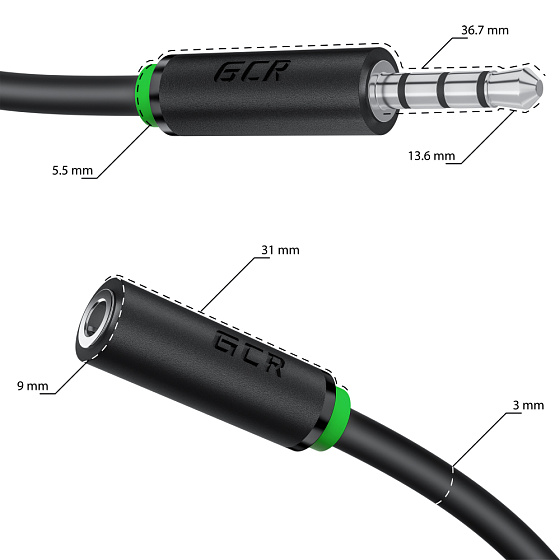 Купить GCR PRO Удлинитель аудио jack 3.5mm 4pin для гарнитуры GCR-54004 — российского бренда GCR