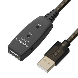 GCR PRO Extension Cable Active USB 2.0 AM/AF GOLD with Signal Booster + DC