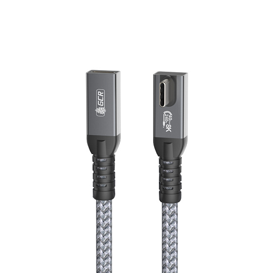 Купить GCR PRO Удлинитель угловой USB4 Type-C 240W 40Гбит/с 8K60Hz Г-образный боковой в оплетке текстиль GCR-57139 — российского бренда GCR