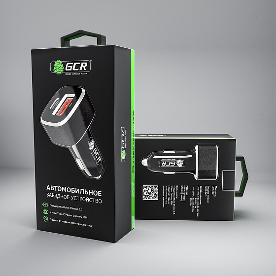 Купить GCR Автомобильное зарядное устройство 2в1 USB QC3.0 + Type-C PD 18W GCR-52281 — российского бренда GCR