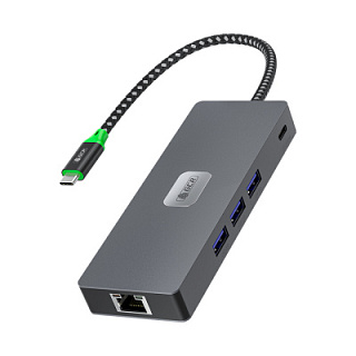 GCR PRO 8-in-1 Docking Station USB Type-C to Type-C PD 100W + 3USB 3.0 + 2HDMI 4K60Hz + DP + RJ45 1000Mbps