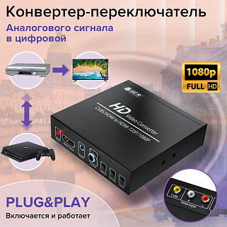 GCR Конвертер HDMI CVBS  -> HDMI 1080P, PAL/NTSC, AV RCA тюльпаны + 3.5mm + Coaxial