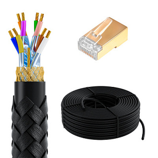 GCR PRO Cable LAN DIY twisted pair S/FTP cat.8 CU textile + RJ-45 8p8c