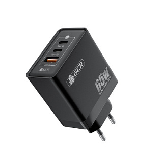GCR PRO Сетевое зарядное устройство 3в1 GaNInfinity Charger 65W, 1 USB QC + 2 Type-C PD, черный
