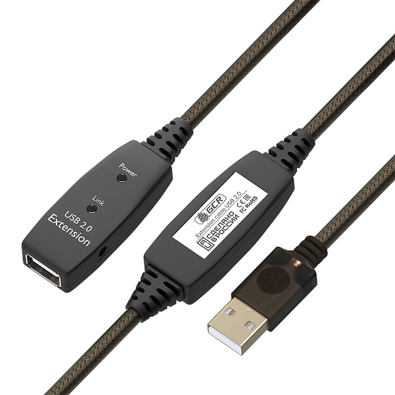 Купить GCR PRO Активный удлинитель USB 2.0 AM/AF GOLD с усилителем сигнала + доп питание DC GCR-53808 — российского бренда GCR
