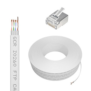 GCR PRO LAN Cable DIY flat twisted pair in a reel, FTP cat.7, copper, LSZH + RJ-45 cat.7 8p8c connector included