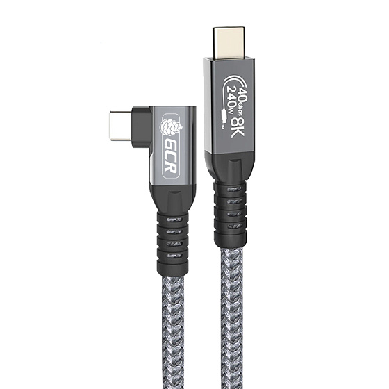 Купить GCR PRO Кабель угловой USB4 Type-C 240W 40Гбит/с 8K60Hz боковой разъем в оплетке текстиль GCR-57119 — российского бренда GCR