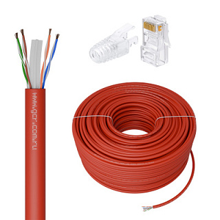 GCR PRO Cable LAN DIY twisted pair in coil, LSZH UTP cat.6, CCA + Connector RJ-45 cat.6 UTP 8p8c assembly kit included