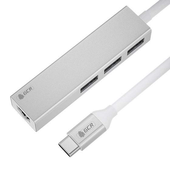 Купить GCR PRO USB Hub Type-C 4в1 на 3xUSB 3.0 5Gbps + Gigabit Ethernet RJ45   GCR-54603 — российского бренда GCR