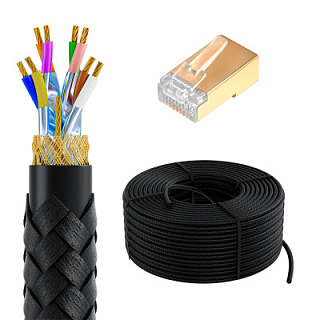 GCR PRO Cable LAN DIY twisted pair S/FTP cat.8 CU textile + RJ-45 8p8c