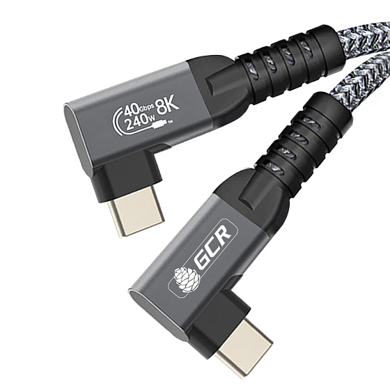 Купить GCR PRO Кабель угловой USB4 Type-C 240W 40Гбит/с 8K60Hz боковые разъемы в оплетке текстиль GCR-57134 — российского бренда GCR