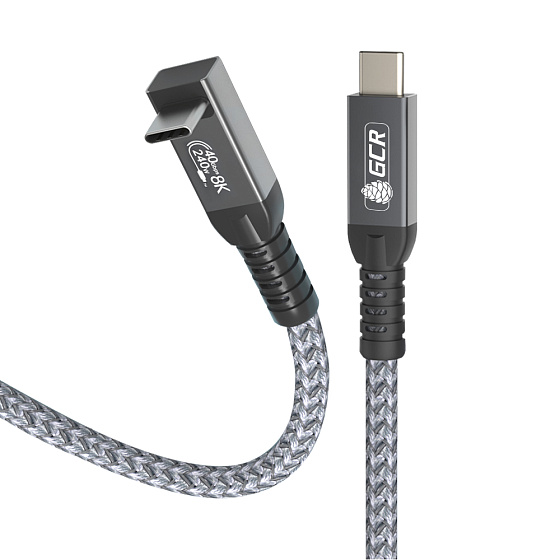 Купить GCR PRO Кабель угловой USB4 Type-C 240W 40Гбит/с 8K60Hz Г-образный в оплетке текстиль GCR-57123 — российского бренда GCR