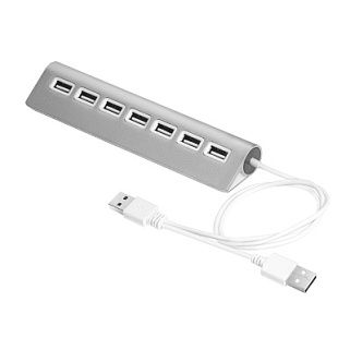 USB Hub 2.0 на 7 портов,  Plug&Play, silver + дополнительное питание