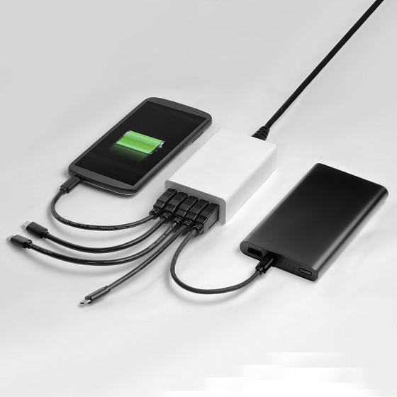 Сетевая SMART зарядная станция на 5 USB портов 1А или 2А