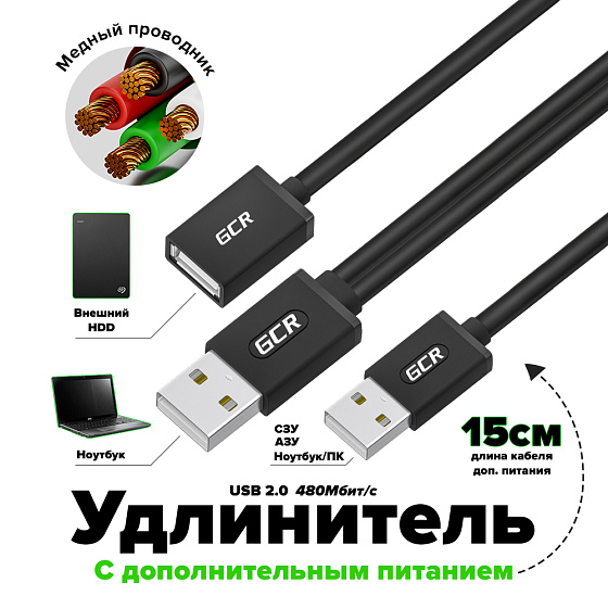 Купить GCR PRO Удлинитель USB 2.0 AM/AF с доп. питанием  GCR-55046 — российского бренда GCR