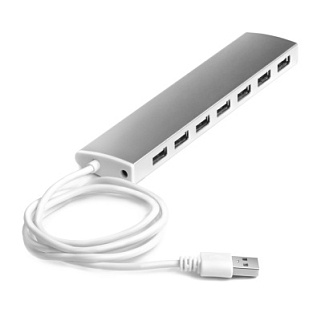 USB Hub 2.0 на 7 портов, 0.6m, Plug&Play, LED, silver + разъем для доп питания