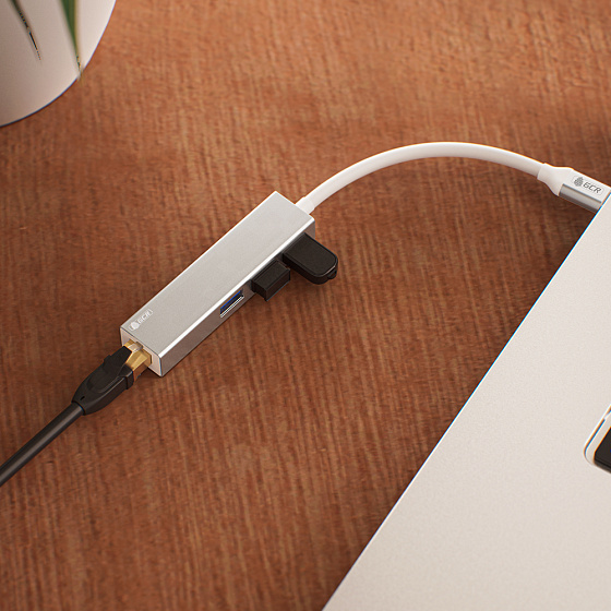 Купить GCR PRO USB Hub Type-C 4в1 на 3xUSB 3.0 5Gbps + Gigabit Ethernet RJ45   GCR-54603 — российского бренда GCR