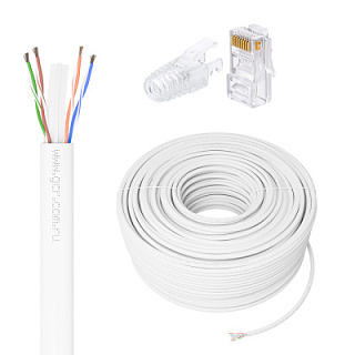 GCR PRO Cable LAN DIY Twisted Pair in Coil, LSZH UTP cat.6, Copper + Connector RJ-45 cat.6 UTP 8p8c Assembled in Kit