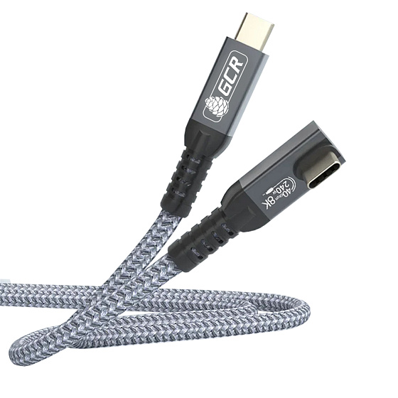 Купить GCR PRO Кабель угловой USB4 Type-C 240W 40Гбит/с 8K60Hz Г-образный боковой в оплетке текстиль GCR-57128 — российского бренда GCR