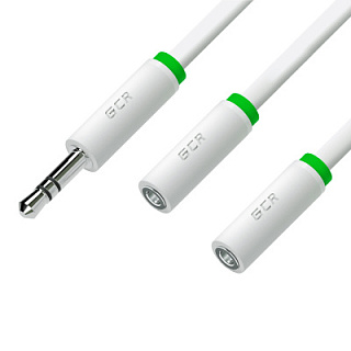 GCR PRO Удлинитель разветвитель AUDIO 0.3m, jack 3.5mm M / jack 3.5mm F x 2, Y-образный, белый