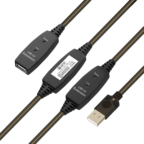 Купить GCR PRO Активный удлинитель USB 2.0 AM/AF GOLD с усилителем сигнала + доп питание DC GCR-53809 — российского бренда GCR