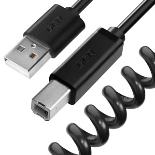 GCR Кабель 2.0m USB 2.0, AM/BM, витой, черный,  экран, армированный, морозостойкий