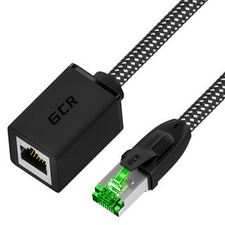 GCR PRO Удлинитель патч-корда прямой 1.5m, UTP медь, кат.6, STRONG нейлон, черно-белый, 24 AWG, ethernet high speed 10 Гбит/с, RJ45, T568B