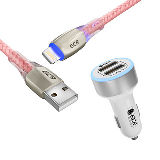 Комплект автомобильное зарядное устройство на 2 USB порта 4.8A LED индикация + кабель Lightning series MERСEDES для зарядки iPhone