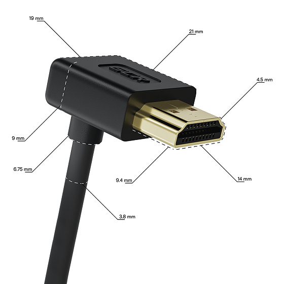 Купить GCR PRO Кабель SLIM HDMI 2.0 угол верхний/верхний экран UHD 4K 60Hz 18 Гбит GCR-52454 — российского бренда GCR