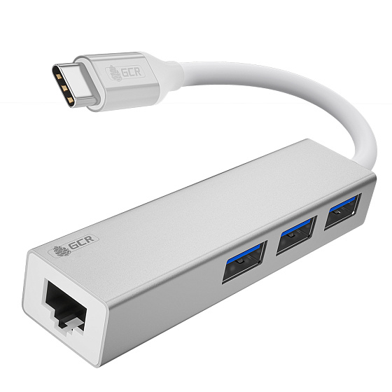 Купить GCR PRO USB Hub Type-C 4в1 на 3xUSB 3.0 5Gbps + Gigabit Ethernet RJ45   GCR-54603 — российского бренда GCR