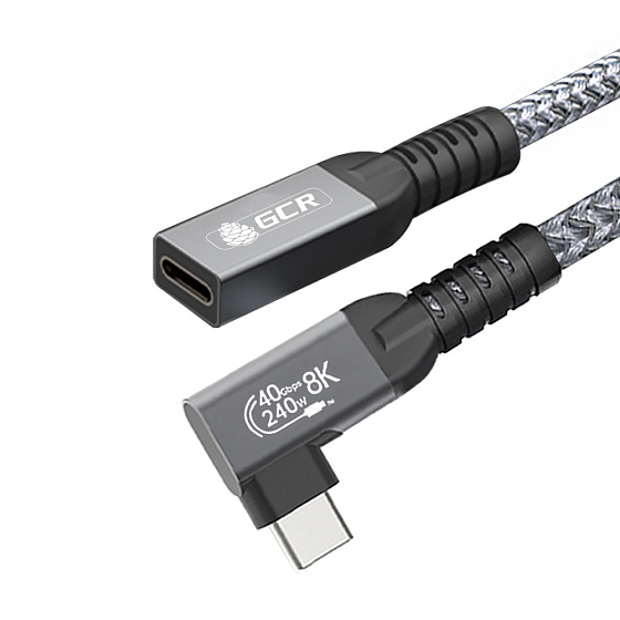 Купить GCR PRO Удлинитель угловой USB4 Type-C 240W 40Гбит/с 8K60Hz боковой разъем в оплетке текстиль GCR-57136 — российского бренда GCR