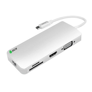 Док-станция - Hub USB 3.0 TypeC 8 в 1 HDMI, SD/MicroSD, VGA, LAN, USB3.0 х 2, TypeC быстрая зарядка PD для Apple MacBook Pro