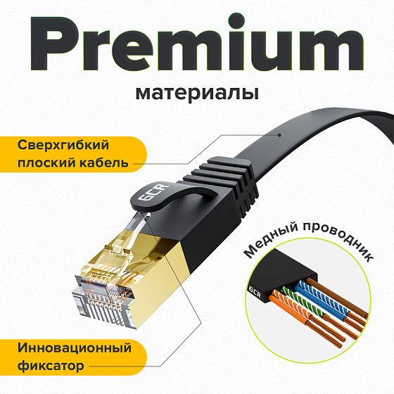 Патч-корд плоский cat.7 FTP 10 Гбит/с RJ45 LAN профессиональный компьютерный кабель для интернета медный экранированные коннекторы 24K GOLD