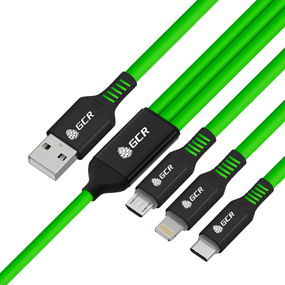 Купить GCR PRO Кабель 3в1 MicroUSB TypeC Lightning для зарядки NO Data GCR-55382 — российского бренда GCR