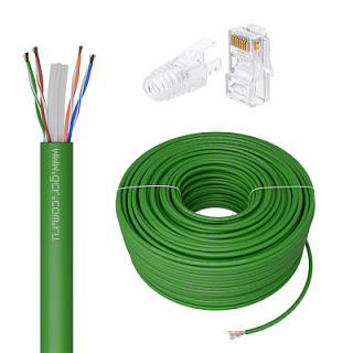 GCR PRO Cable LAN DIY twisted pair in coil, LSZH UTP cat.6, CCA + Connector RJ-45 cat.6 UTP 8p8c assembly kit included