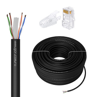 GCR PRO Cable LAN DIY twisted pair in coil, LSZH UTP cat.6, CCA + Connector RJ-45 cat.6 UTP 8p8c assembly kit included