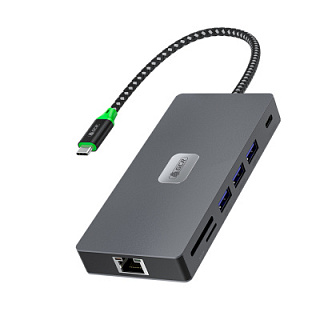 GCR PRO 11-in-1 Docking Station USB Type-C to 2Type-C PD 100W/OTG + 3USB 3.0 + HDMI 4K60Hz + VGA + RJ45 1000Mbps + TF/SD + 3.5mm Audio