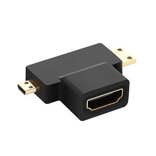 Адаптер переходник 2в1 Micro-HDMI 19M + Mini-HDMI 19M / HDMI 19F для планшета видеокамеры ПК