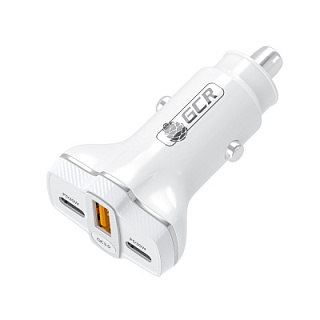 GCR PRO Автомобильное зарядное устройство 3в1, USB QC3.0 + 2 порта Type-C PD 30W, белый