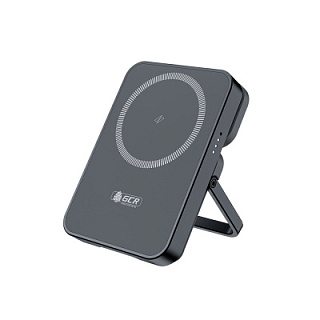 GCR PRO PowerBank магнитный 2в1 на 5000mAh MagSafe беспроводная зарядка + Type C, PD 15W, складная подставка, графит