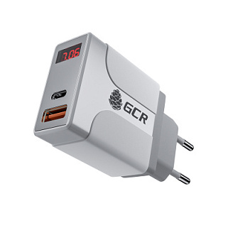 Зарядное устройство GCR на 2 порта TypeA TypeC с поддержкой быстрой зарядки Quick Charge 3.0 Power Delivery 18W с дисплеем