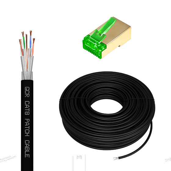 Купить GCR PRO Кабель LAN DIY витая пара в бухте S/FTP кат.8 медь LSZH + коннекторы RJ-45 8p8c GCR-56772 — российского бренда GCR