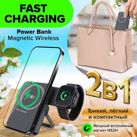 Купить GCR PowerBank магнитный 5000mAh MagSafe беспроводная зарядка PD 15W GCR-56911 — российского бренда GCR