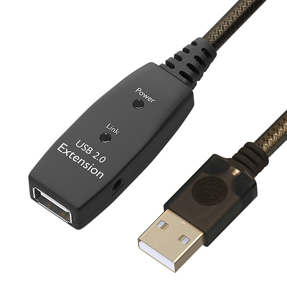 Купить GCR PRO Активный удлинитель USB 2.0 AM/AF GOLD с усилителем сигнала + доп питание DC GCR-53805 — российского бренда GCR