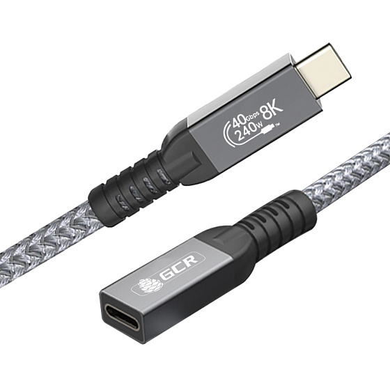 Купить GCR PRO Удлинитель USB4 Type-C 240W 40 Гбит/с 8K60Hz в оплетке текстиль GCR-57135 — российского бренда GCR