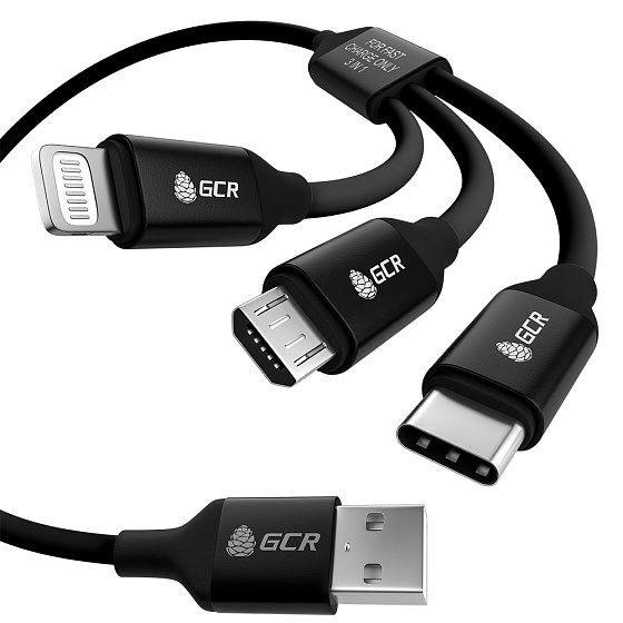 Купить GCR PRO Кабель 3в1 MicroUSB TypeC Lightning для зарядки NO Data GCR-54256 — российского бренда GCR
