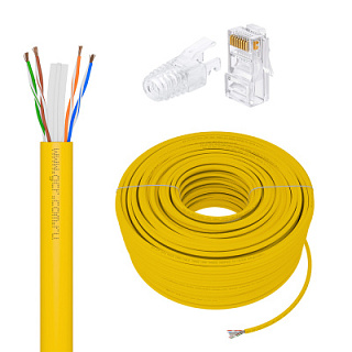 GCR PRO Cable LAN DIY twisted pair in coil, LSZH UTP cat.6, CCA + Connector RJ-45 cat.6 UTP 8p8c assembly kit included