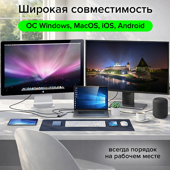 Купить GCR PRO Док-станция 11в1 USB Type-C на 2*Type-C PD 100W + 3*USB3.0 + HDMI 4K60Hz + VGA + RJ45 1000Mbps + TF/SD + 3,5mm Audio GCR-57162 — российского бренда GCR