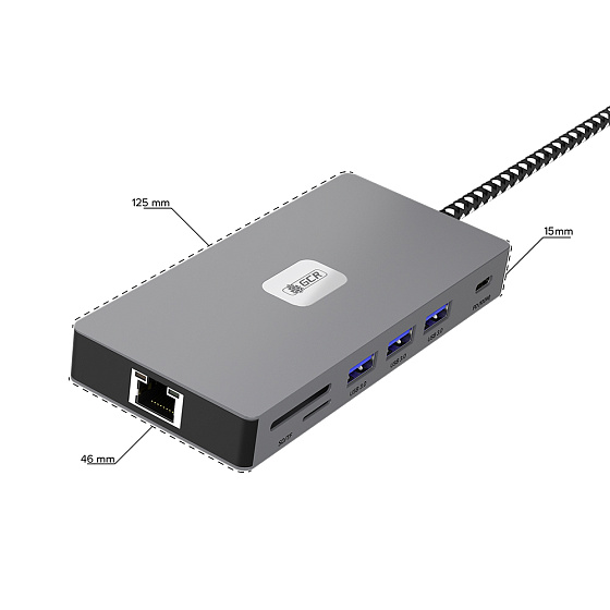 Купить GCR PRO Док-станция 11в1 USB Type-C на 2*Type-C PD 100W + 3*USB3.0 + HDMI 4K60Hz + VGA + RJ45 1000Mbps + TF/SD + 3,5mm Audio GCR-57162 — российского бренда GCR