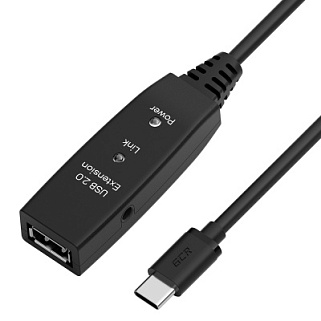 Активный удлинитель USB 2.0 Type-C / AF кабель с усилителем сигнала + разъём для доп.питания LED-индикаторы